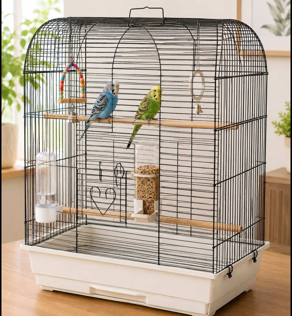 Animozen distributeur de nourriture pour oiseaux en plastique transparent et blanc, 16 cm, avec marche intégrée pour perruches et canaris.
