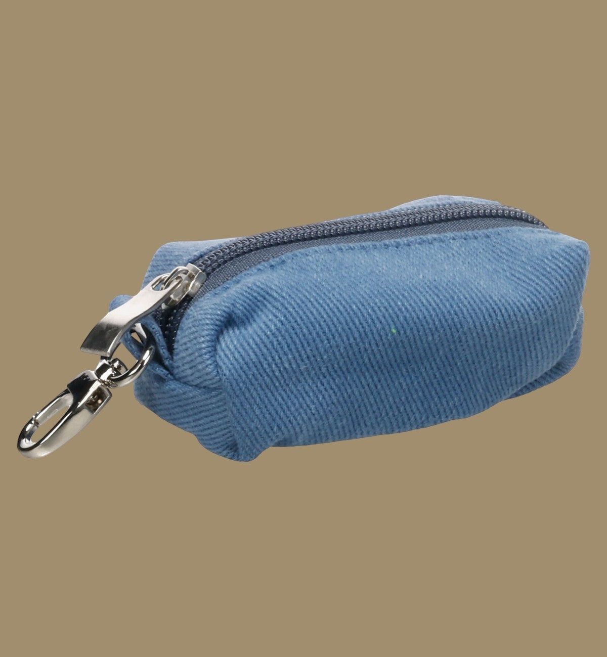 Animozen Distributeur de sacs à déjections pour chien bleu en polyester avec mousqueton et fermeture éclair.