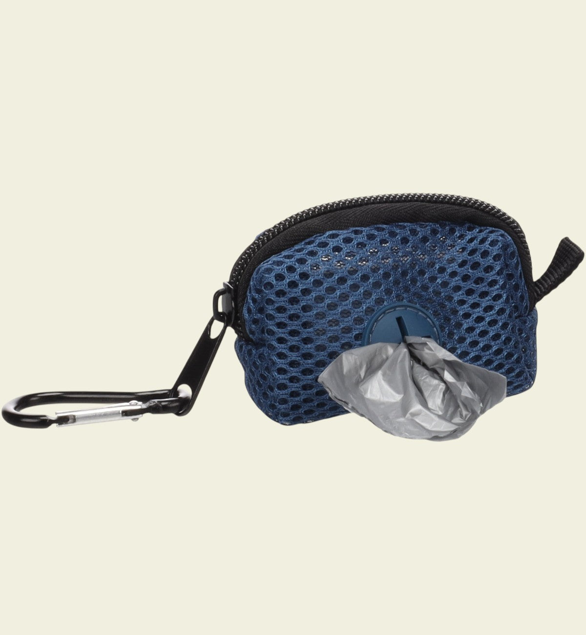 Animozen distributeur de sacs à déjections pour chien bleu en polyester mesh avec mousqueton et fermeture éclair.