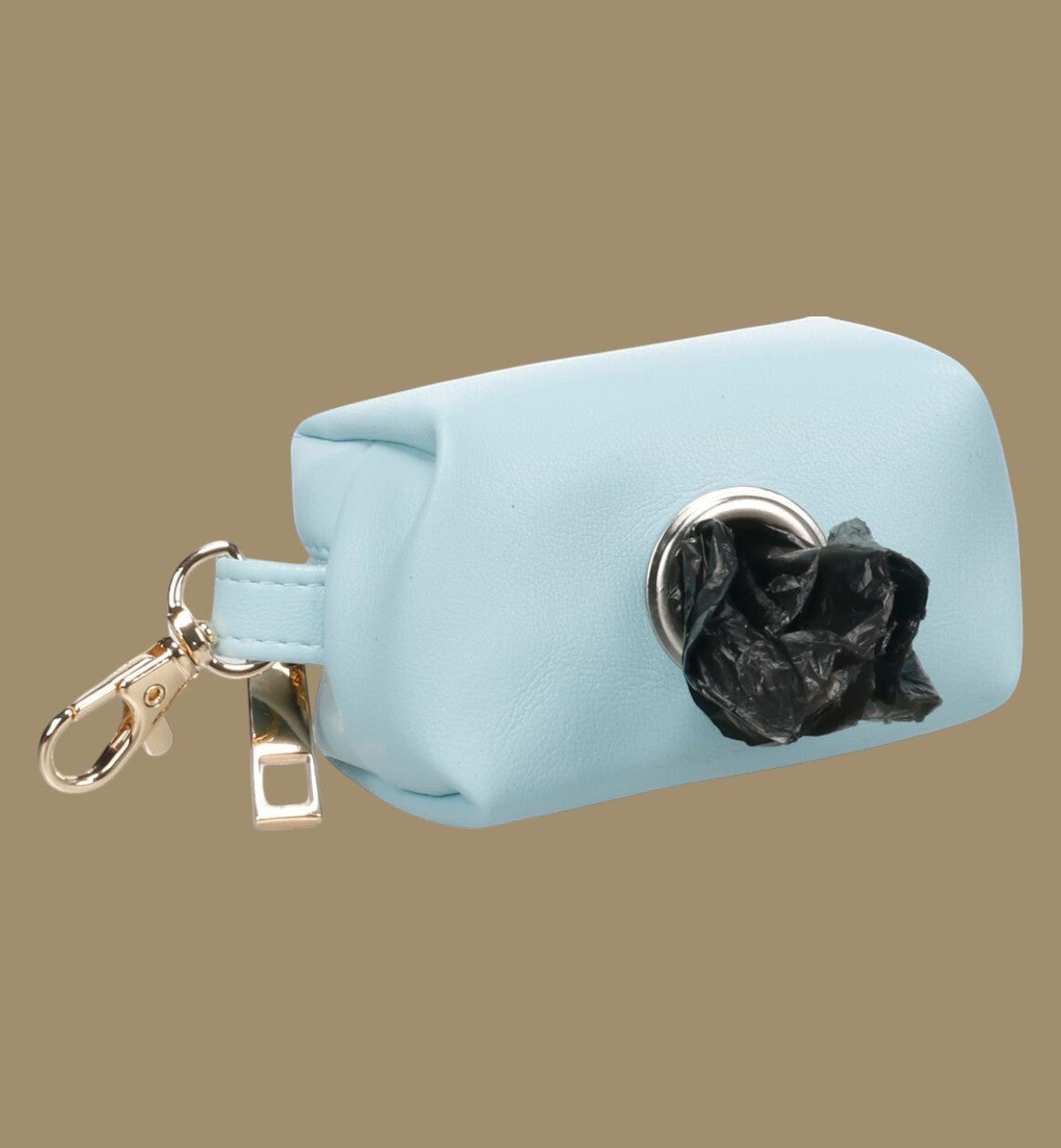 Animozen distributeur de sacs à déjections pour chien bleu clair en similicuir avec mousqueton et fermeture éclair