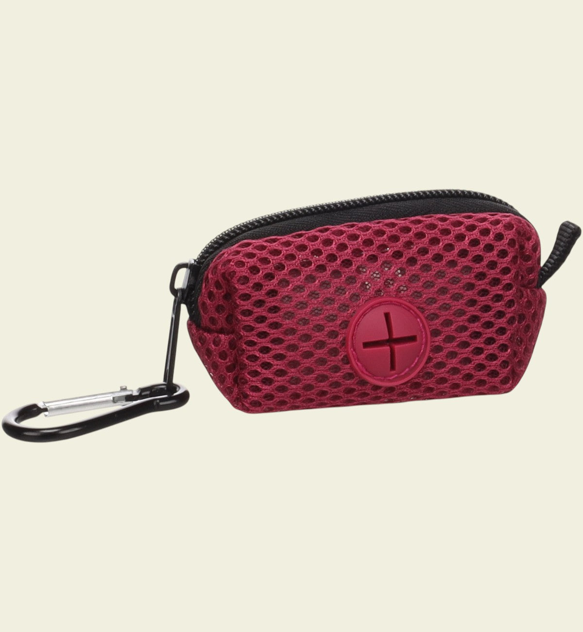 Animozen Distributeur de sacs à déjections pour chien en polyester bordeaux avec finition mesh et mousqueton.