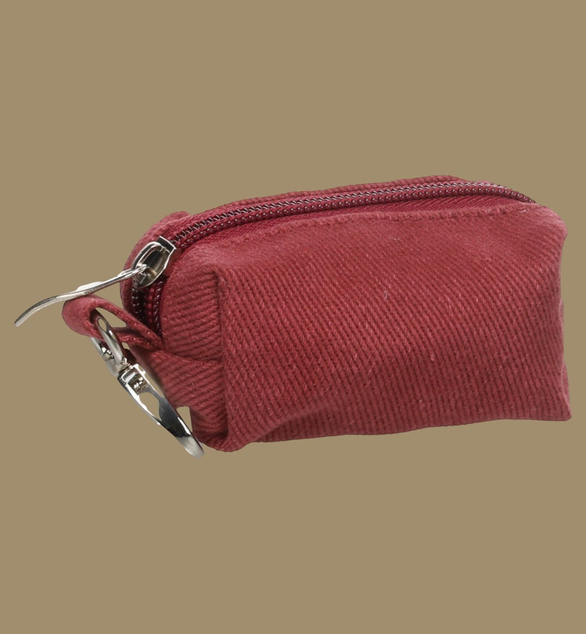 Animozen Distributeur de sacs à déjections pour chien en polyester bordeaux avec mousqueton et fermeture éclair.