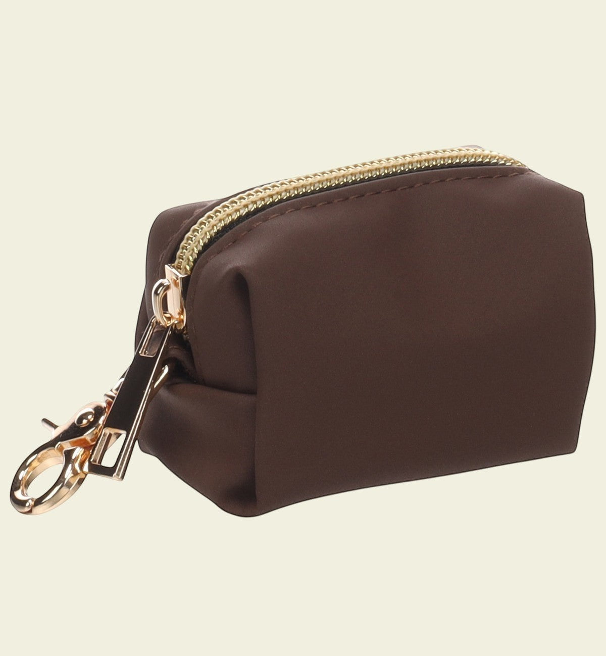 Animozen Distributeur de sacs à déjections pour chien Mirko en PU synthétique marron foncé avec fermeture éclair dorée et mousqueton.