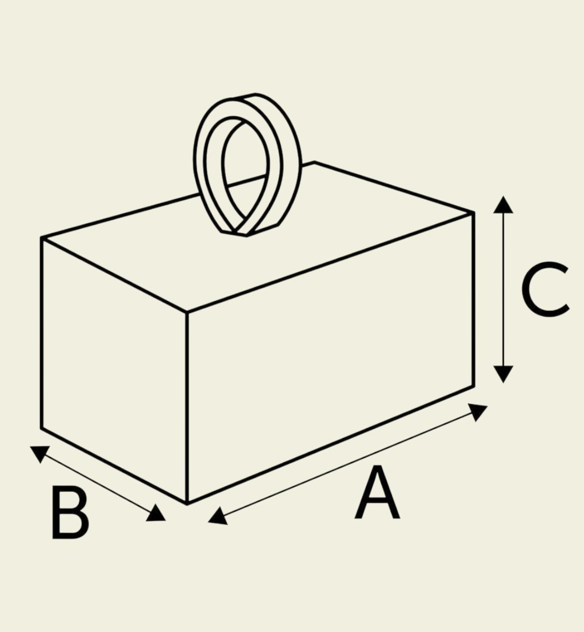 Animozen Distributeur de Sacs à Déjections pour Chien Mirko, dessin technique montrant les dimensions A, B, C et un mousqueton.