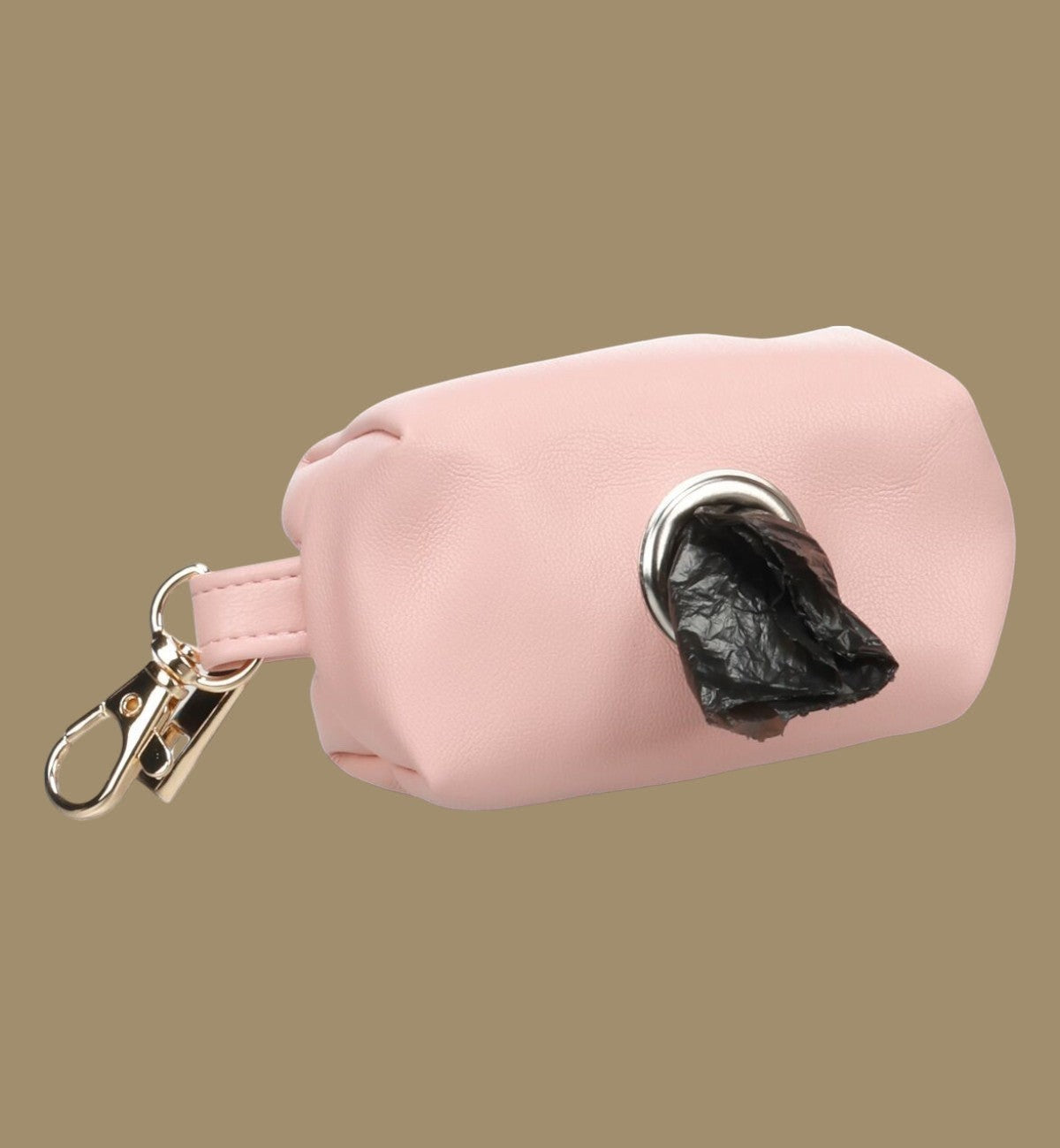 Animozen distributeur de sacs à déjections pour chien en similicuir rose avec mousqueton doré.