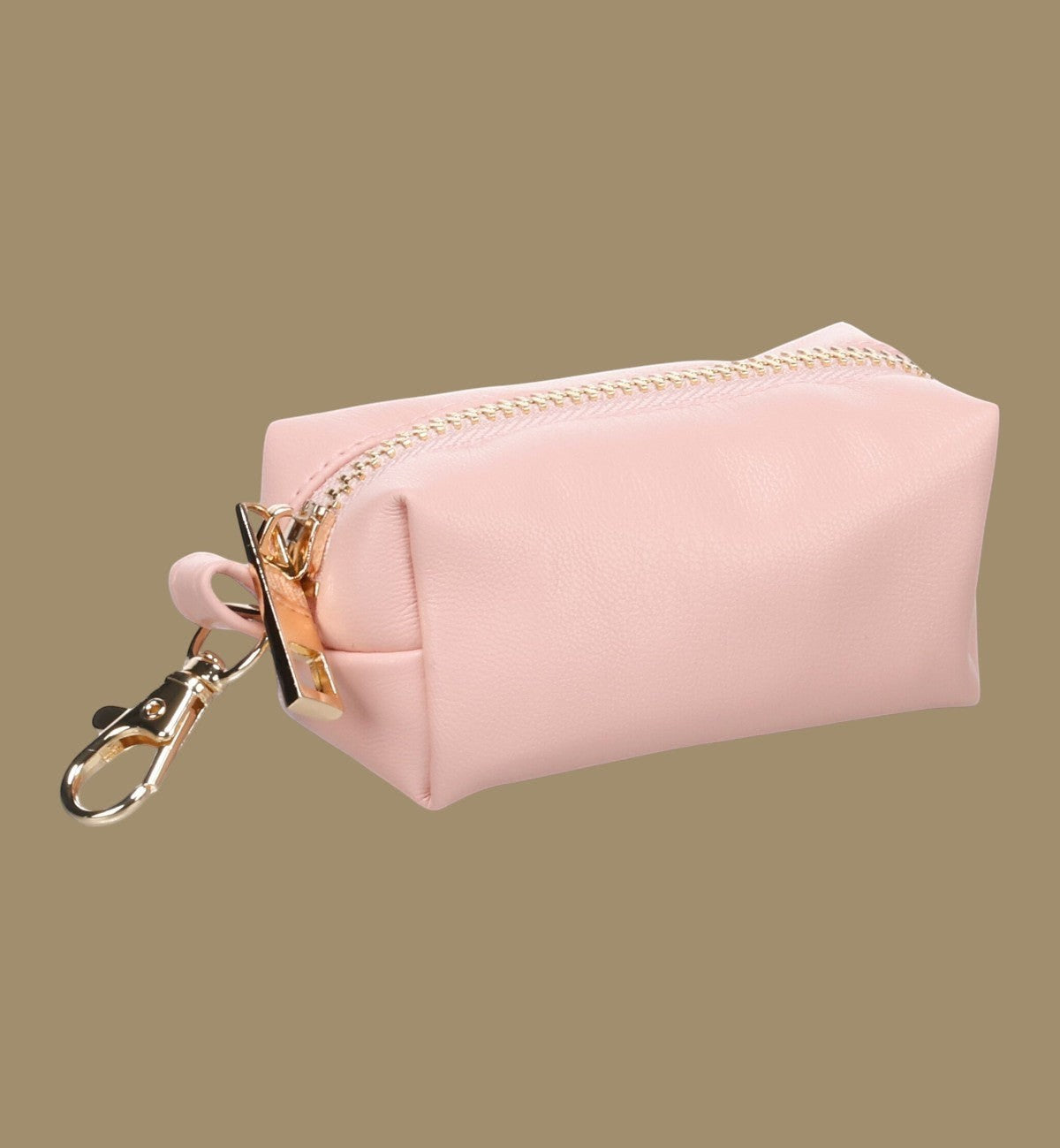 Animozen distributeur de sacs à déjections rose en similicuir avec mousqueton et fermeture éclair pour chien.
