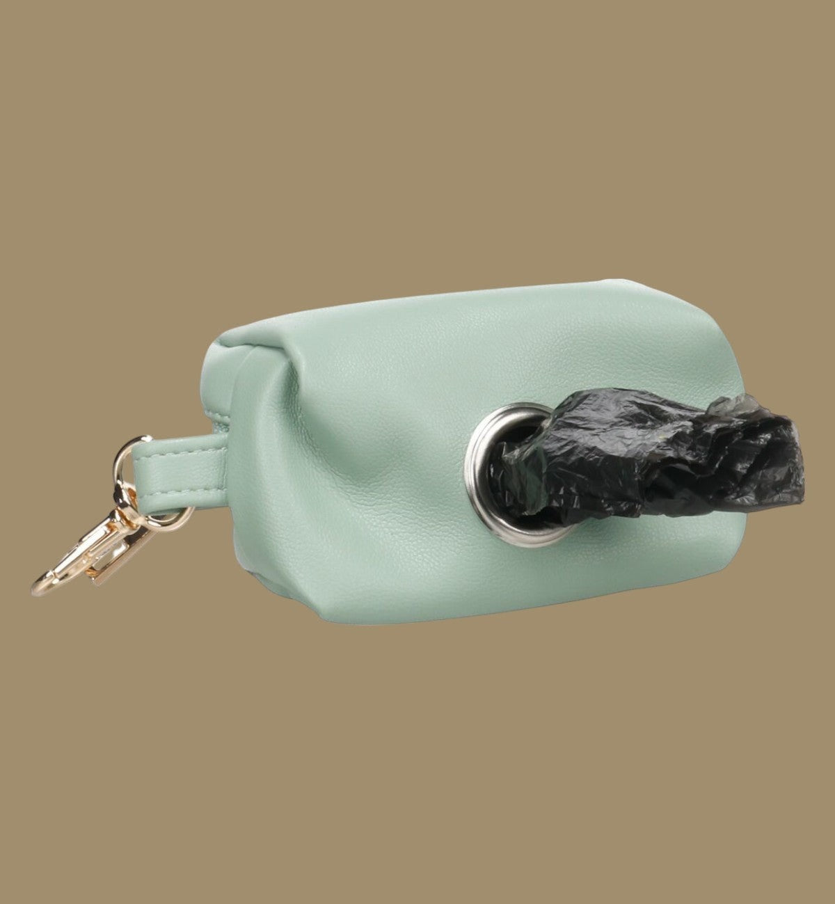Animozen Distributeur de sacs à déjections pour chien en similicuir vert menthe avec mousqueton et fermeture éclair.