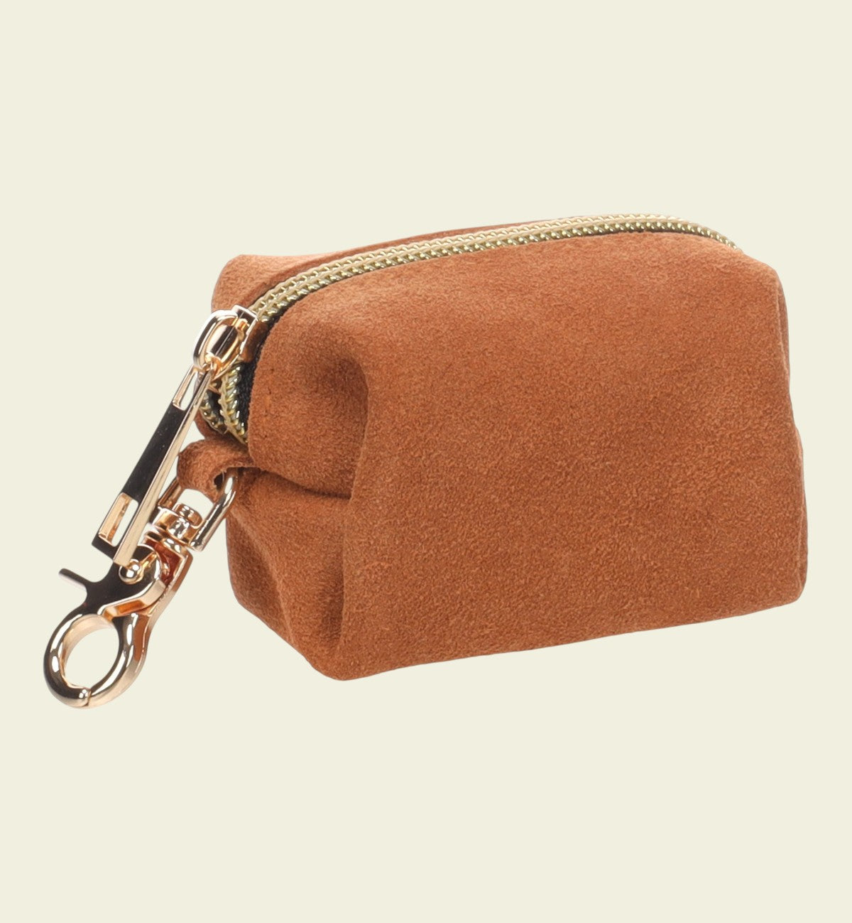 Animozen distributeur de sacs à déjections pour chien en cuir véritable marron avec mousqueton et fermeture éclair.