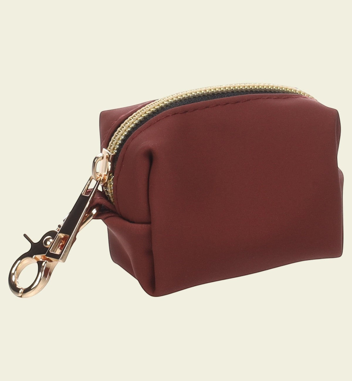 Animozen Distributeur de sacs à déjections pour chien Mirko bordeaux en PU synthétique avec mousqueton et fermeture éclair.
