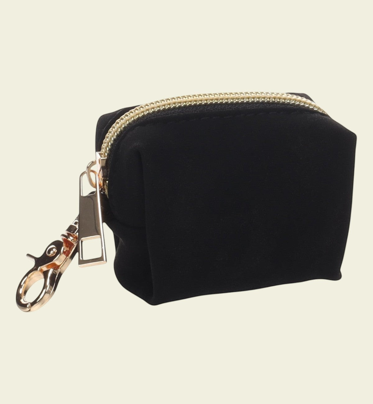 Animozen Distributeur de sacs à déjections pour chien noir en PU synthétique avec mousqueton et fermeture éclair dorés.