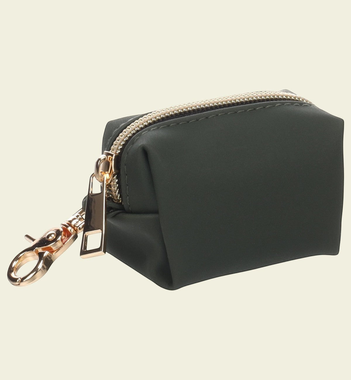 Animozen Distributeur de sacs à déjections pour chien Mirko vert foncé en PU synthétique avec mousqueton et fermeture éclair.