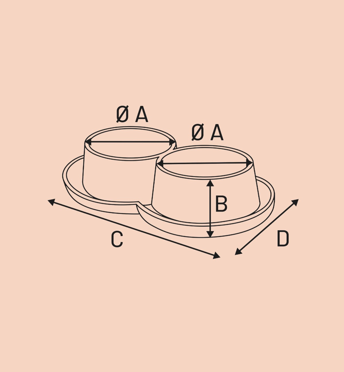 Animozen double gamelle pour chat en polypropylène blanc, avec dimensions indiquées.