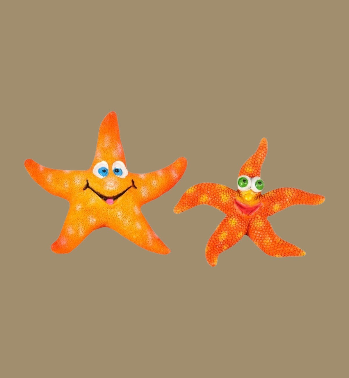 Animozen étoiles de mer décoratives orange 8 cm en résine, avec visages amusants, pour aquarium.