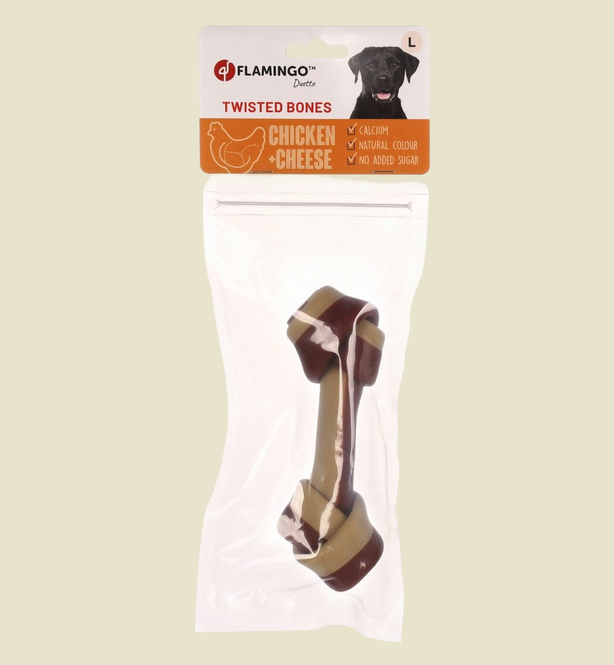 Animozen Friandise os noué au poulet et fromage pour chien, bicolore marron et beige, 17,5 cm.