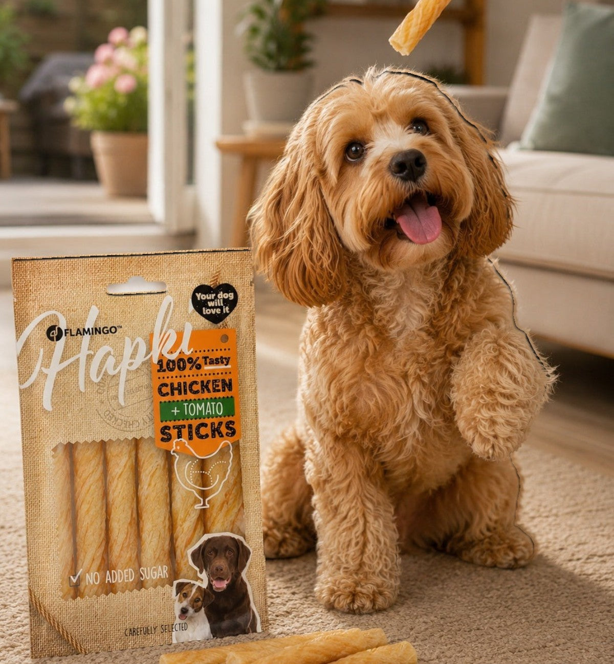 Animozen Friandise petits blocs poulet et cabillaud pour chien, sans gluten ni sucres ajoutés.