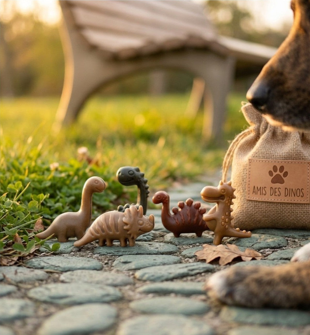 Animozen Lot de friandises veggies pour chien Dino, formes dinosaures colorées en patate douce, pour toutes tailles de chiens.