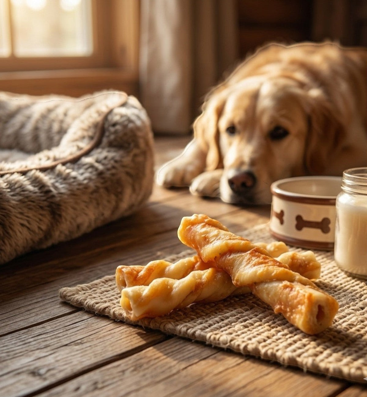 Animozen Friandises Petits bâtons avec poulet, friandises torsadées pour chien, saveur poulet, 12,5 cm.