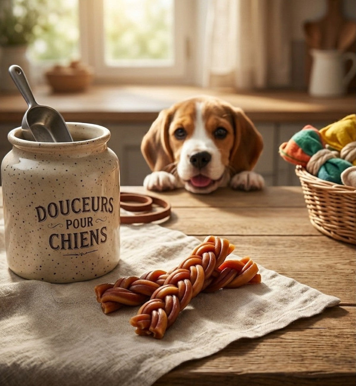 Animozen Friandises Zero Rawhide lanières tressées au poulet pour chien, 2 pièces. Texture tressée, saveur poulet.