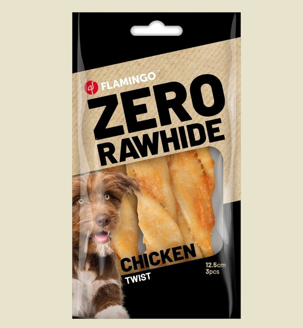 Animozen Friandises Petits bâtons au poulet, Zero Rawhide, texture torsadée, 12.5cm, 3 pièces.