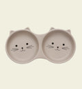 Animozen Gamelle 2 en 1 en céramique taupe avec design de chat, pour nourriture et eau.