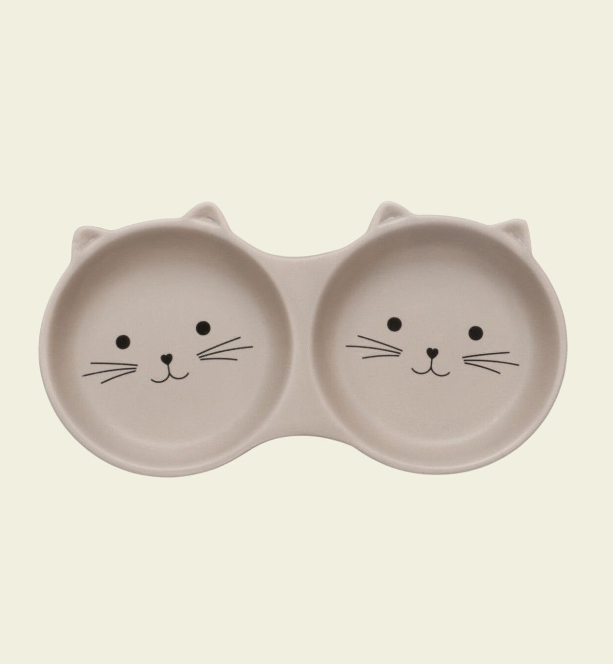 Animozen Gamelle 2 en 1 en céramique taupe avec design de chat, pour nourriture et eau.