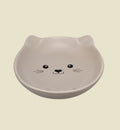 Animozen gamelle ovale en céramique taupe pour chat, forme anti-stress, design visage de chat