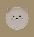 Animozen gamelle ronde en céramique taupe pour chat, design visage de chat avec nœud papillon.