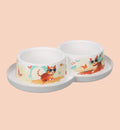 Animozen Double gamelle pour chat en polypropylène blanc avec motif chat et lunettes de soleil, 2x350ml