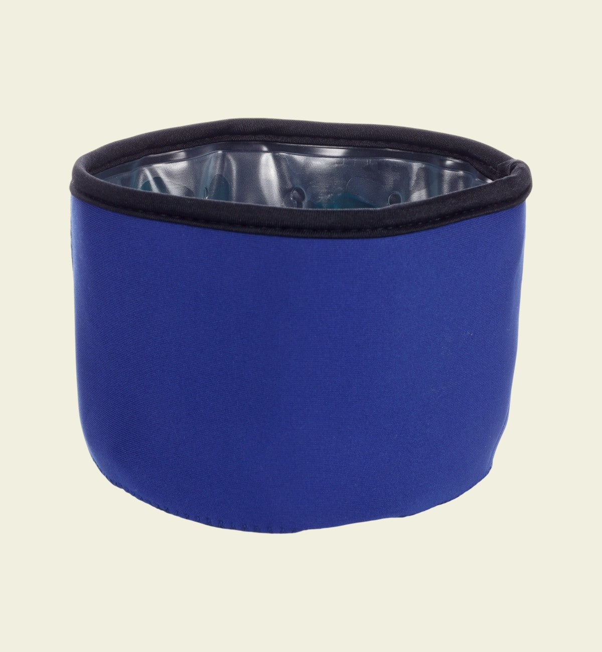 Gamelle de voyage ronde bleue Animozen en polyester et néoprène avec insert gel rafraîchissant pour chien et chat.