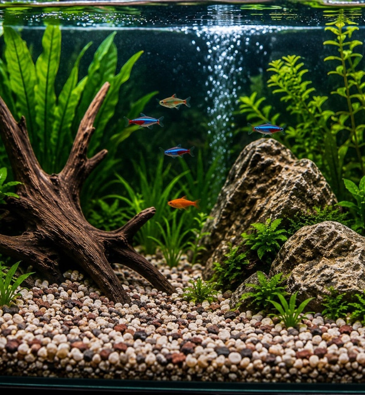 Gravier décoratif multicolore Animozen pour aquarium, mélange de brun, blanc, beige et gris, granulométrie 6-8mm.