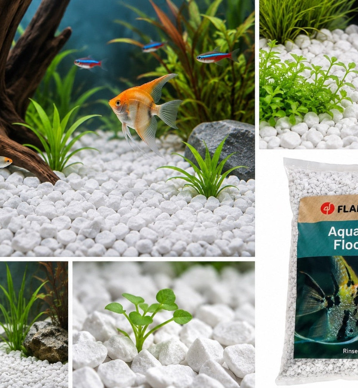 Gravier décoratif blanc Animozen pour aquarium, 10 kg, granulométrie 9-12 mm. Idéal pour poissons et plantes aquatiques.