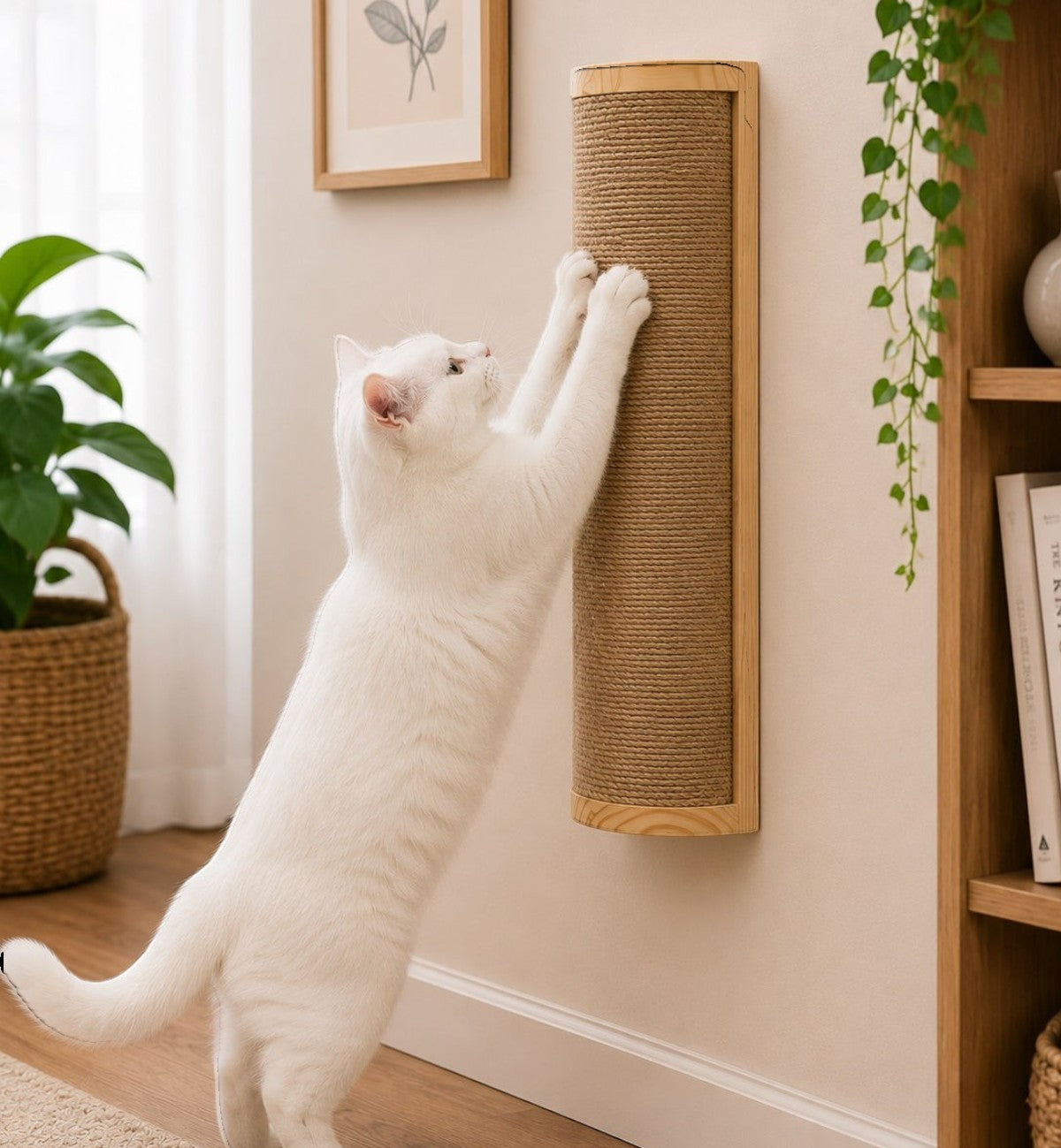 Planche à griffer murale Animozen Salem en bois naturel et corde de jute beige pour chat