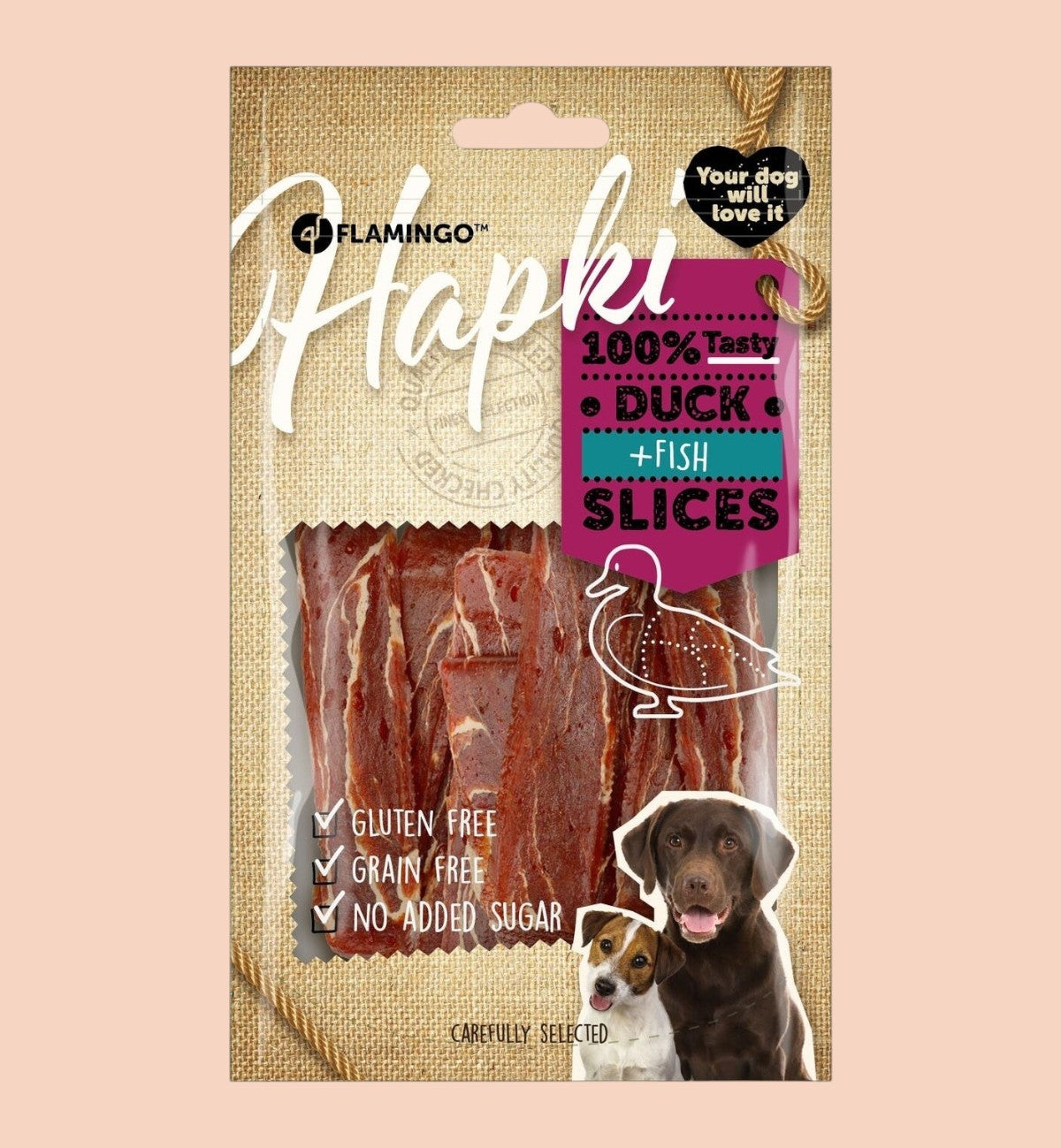 Animozen Hapki tranches de canard et cabillaud pour chien, sans gluten ni céréales.