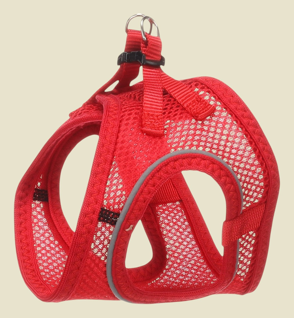 Harnais rouge pour chat Animozen en nylon et mesh respirant, avec bandes réfléchissantes et fermeture à clic.