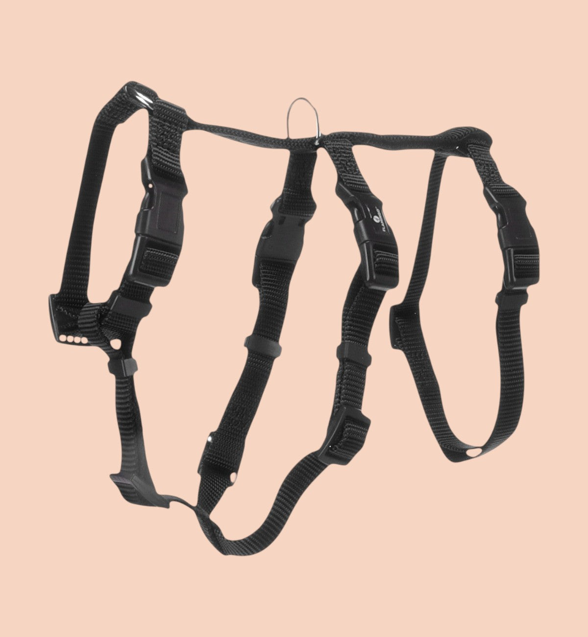 Harnais de sécurité noir pour chat Animozen en nylon, réglable et anti-évasion, avec fermeture à clic et anneau métallique.