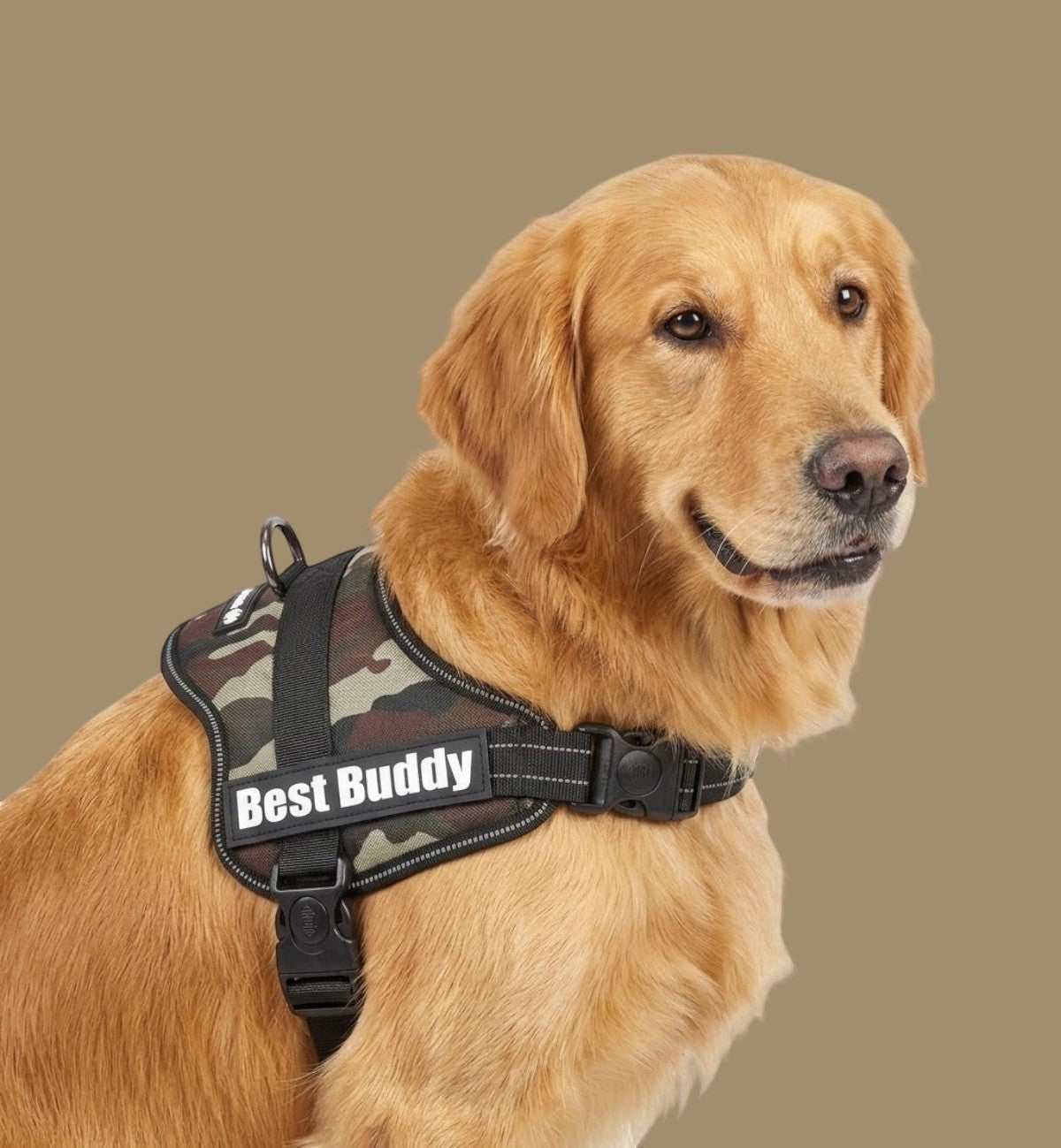 Harnais pour chien Animozen vert camouflage jungle, réglable, en nylon avec rembourrage doux et bandes réfléchissantes.