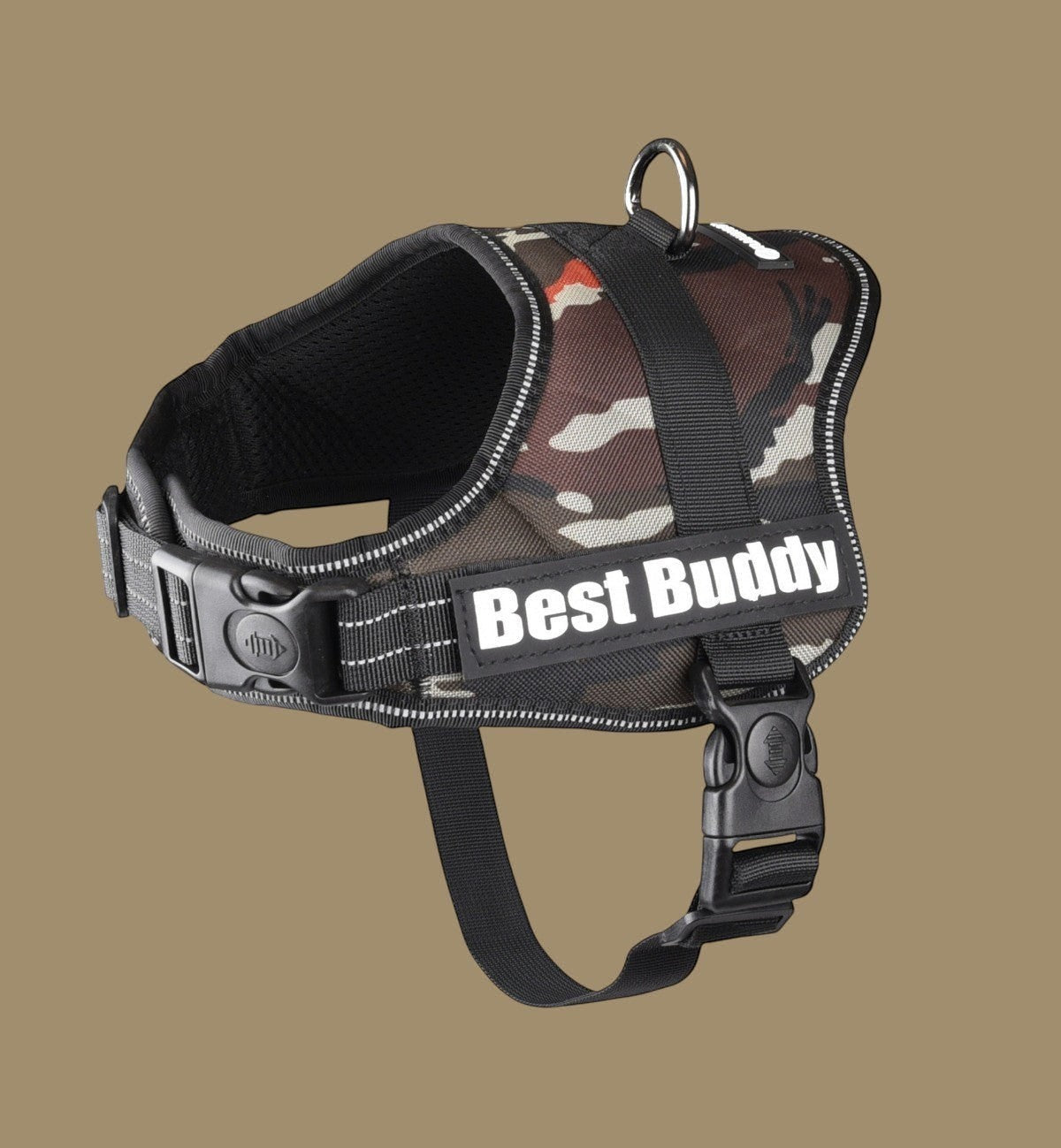 Harnais pour chien Animozen Pluto vert camouflage jungle, réglable, en nylon avec rembourrage doux et maille respirante, bandes réfléchissantes.