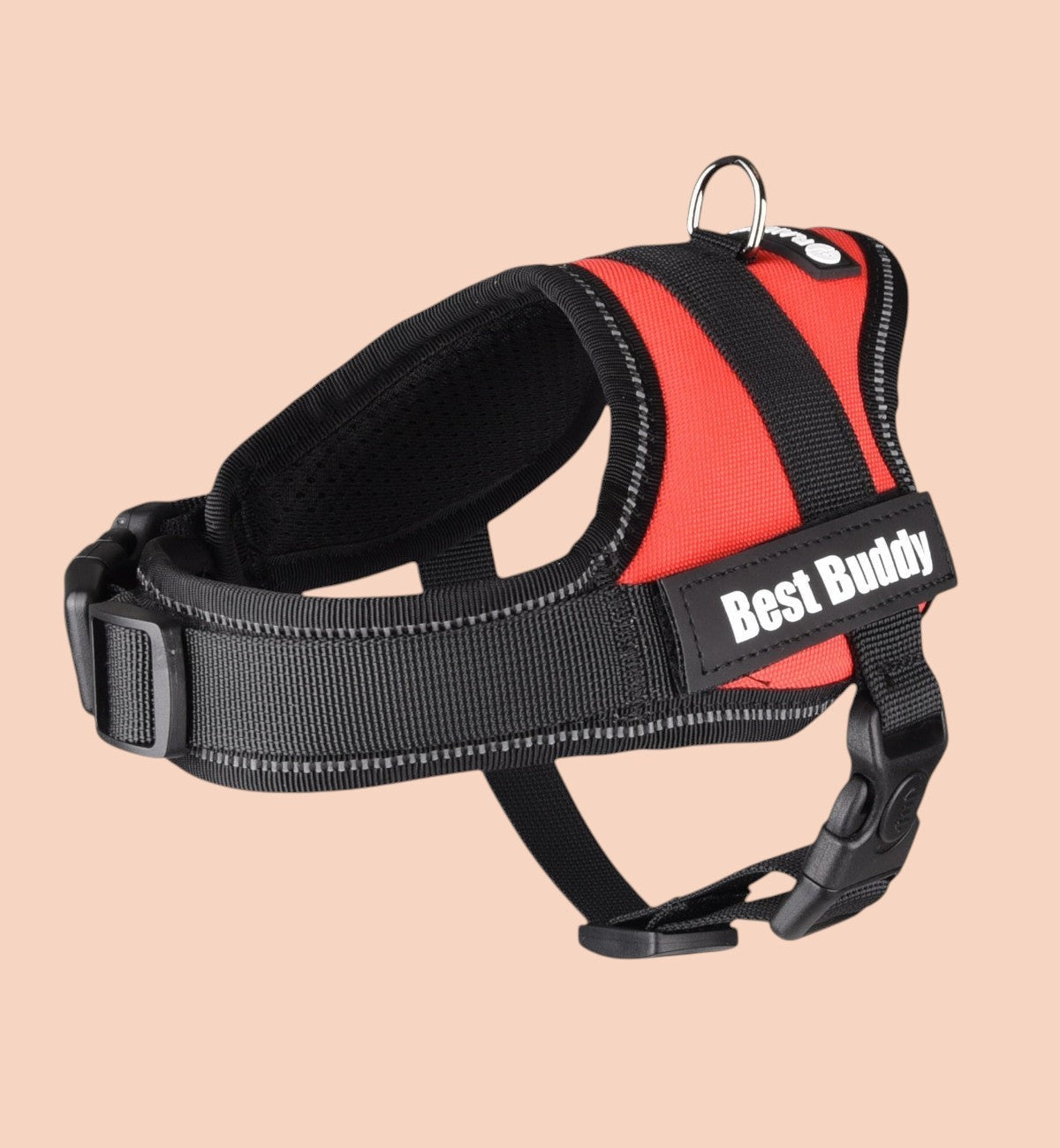 Harnais pour chien Animozen Pluto rouge en nylon réglable avec rembourrage doux et bandes réfléchissantes pour plus de sécurité.