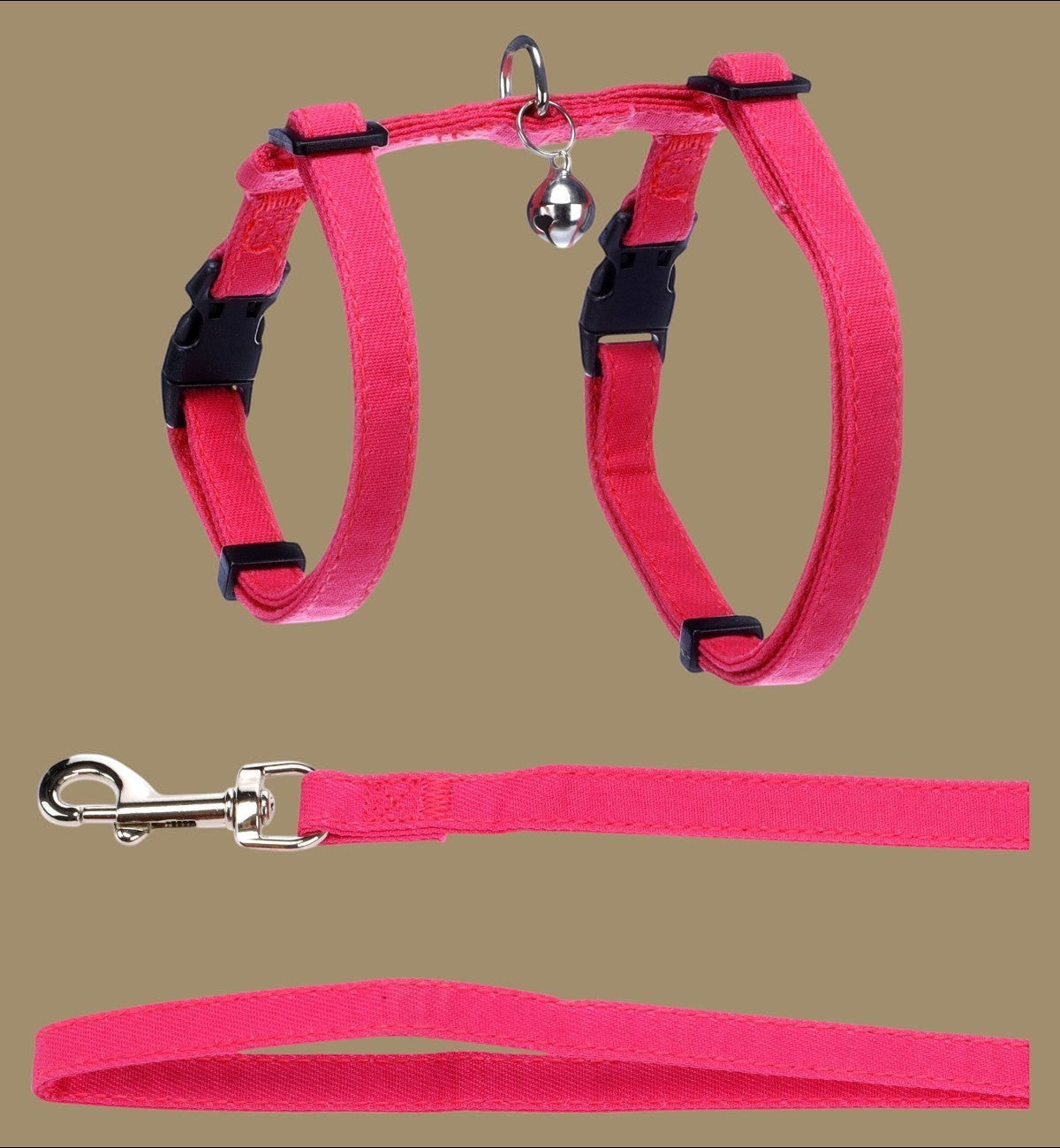 Animozen Laisse et harnais pour chat rose fuchsia en nylon réglable avec clochette et mousqueton pour promenades extérieures.