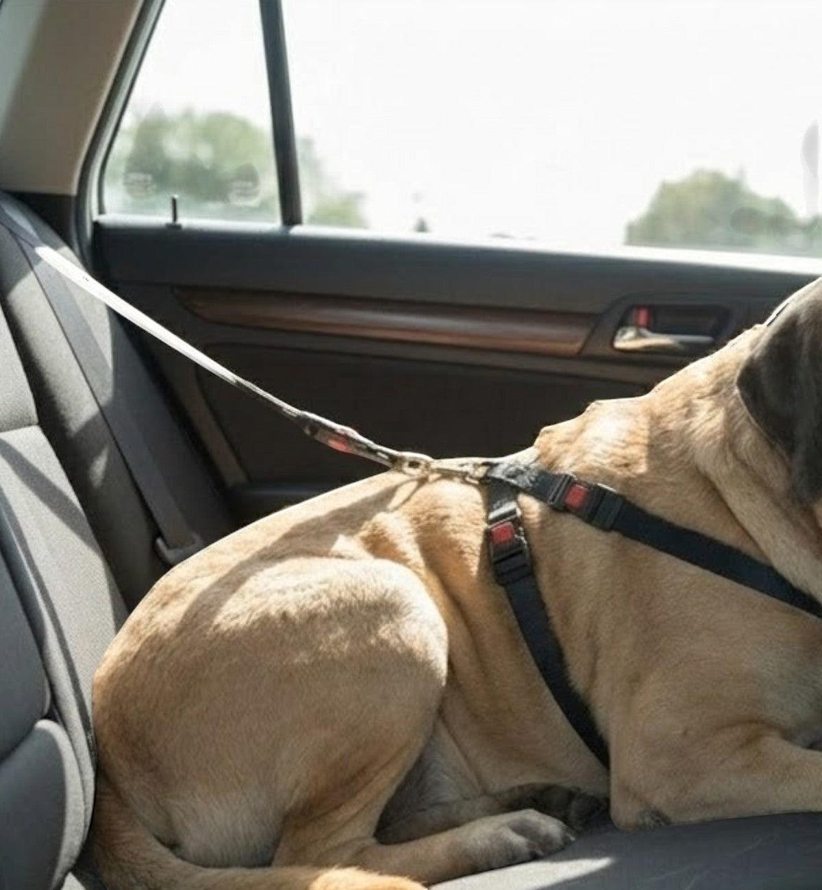 Animozen Duma noir harnais de sécurité pour chien en nylon, réglable, avec fixation ceinture Safety Lock pour voiture et promenade.