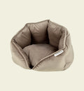 Animozen Crafty hazelnut corduroy round pet bed, 40cm diameter, with non-slip base.
