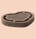 Animozen heart-shaped cardboard cat scratcher with a blue ball and textured scratching surface.