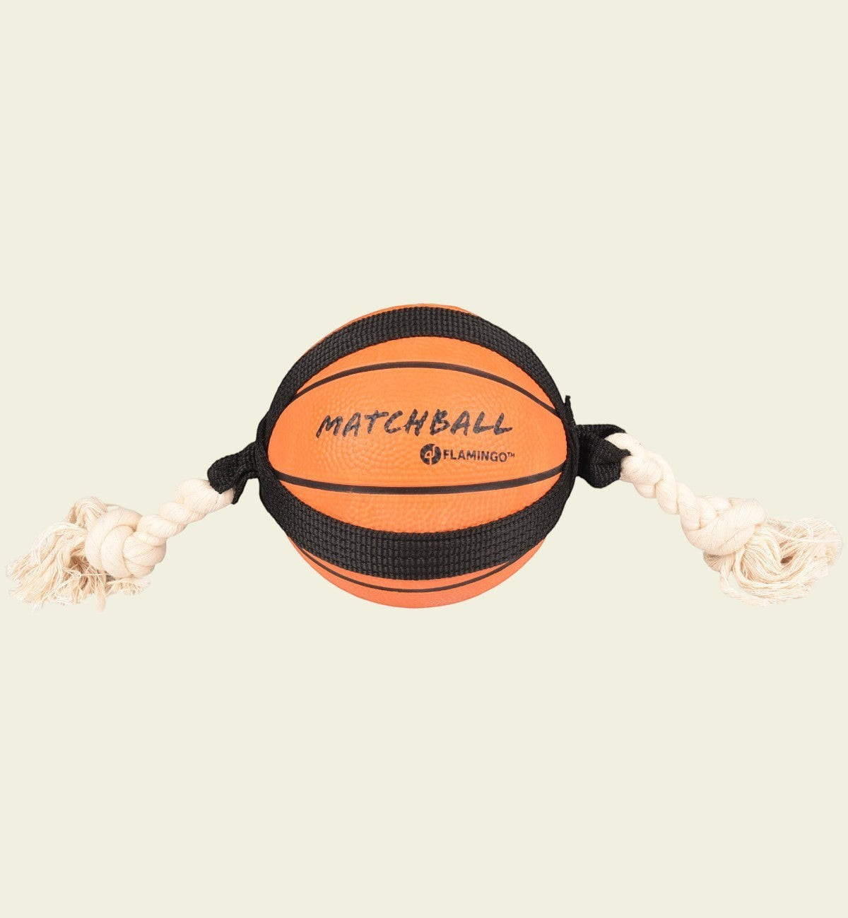 Jeu pour chien Animozen : ballon de basket orange en caoutchouc avec corde, idéal pour tirer et rapporter.