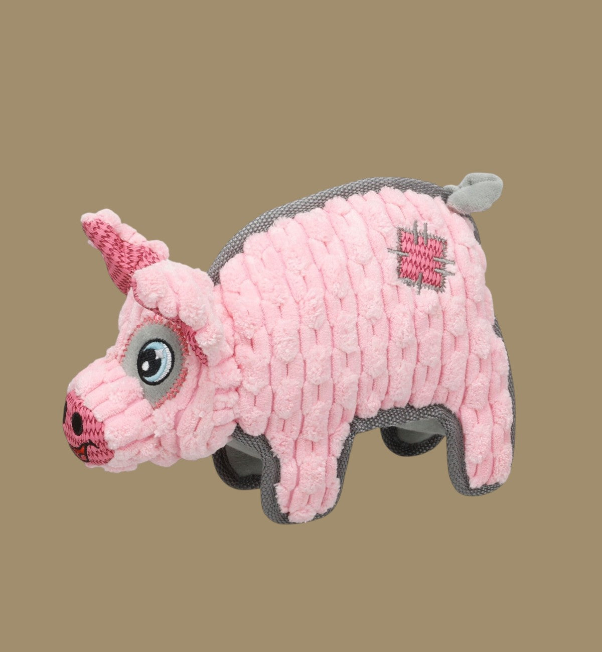 Jeu couineur Animozen en peluche rose en forme de cochon avec patch gris, 16 x 24 cm