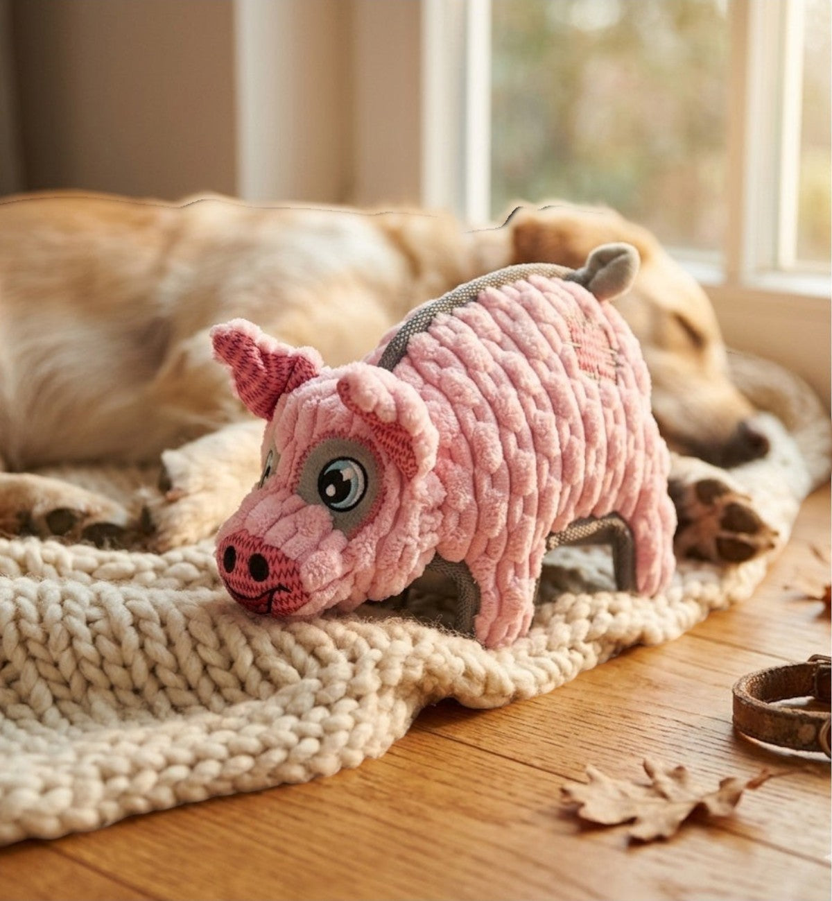 Jeu couineur Animozen en forme de cochon rose en peluche douce, double épaisseur, pour chien.
