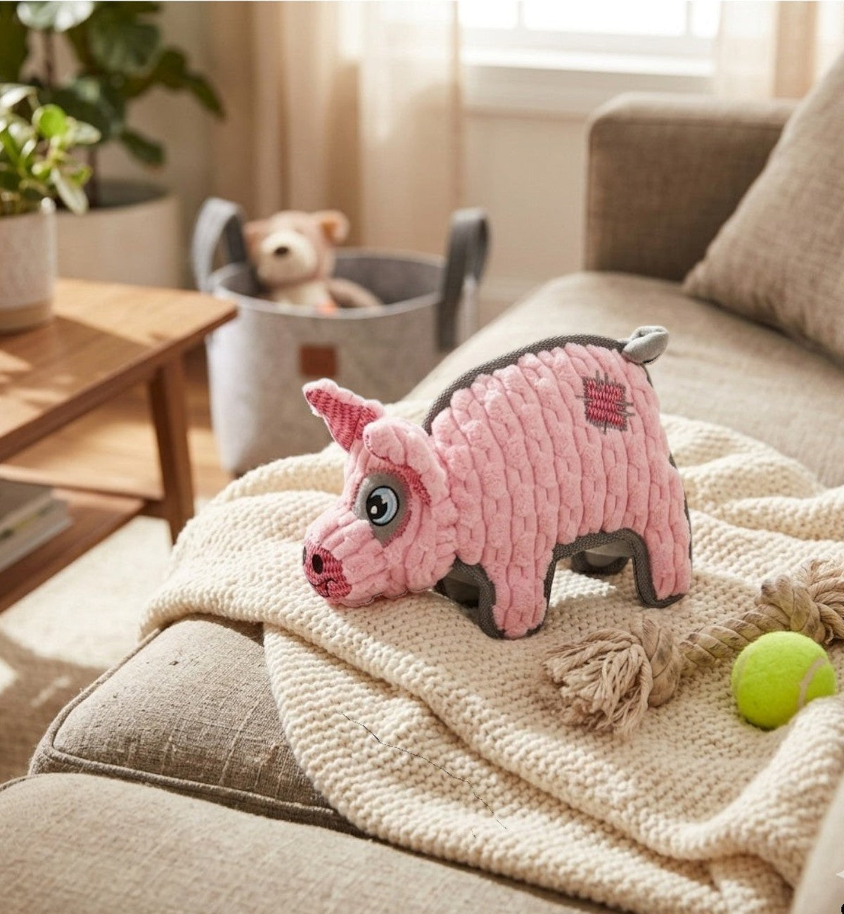 Jeu couineur Animozen en forme de cochon rose en peluche pour chien, 16 x 24 cm