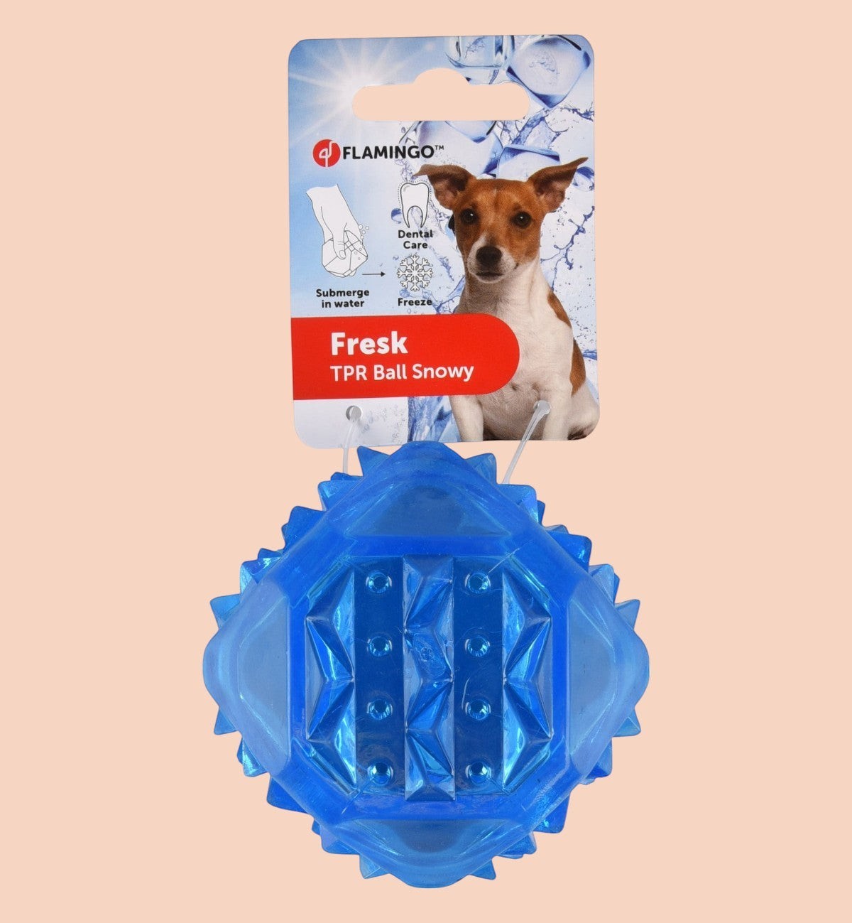 Animozen Jouet Snowy Balle Glacée Bleu en caoutchouc TPR, remplissable et réfrigérable pour chien, idéal pour l'été.
