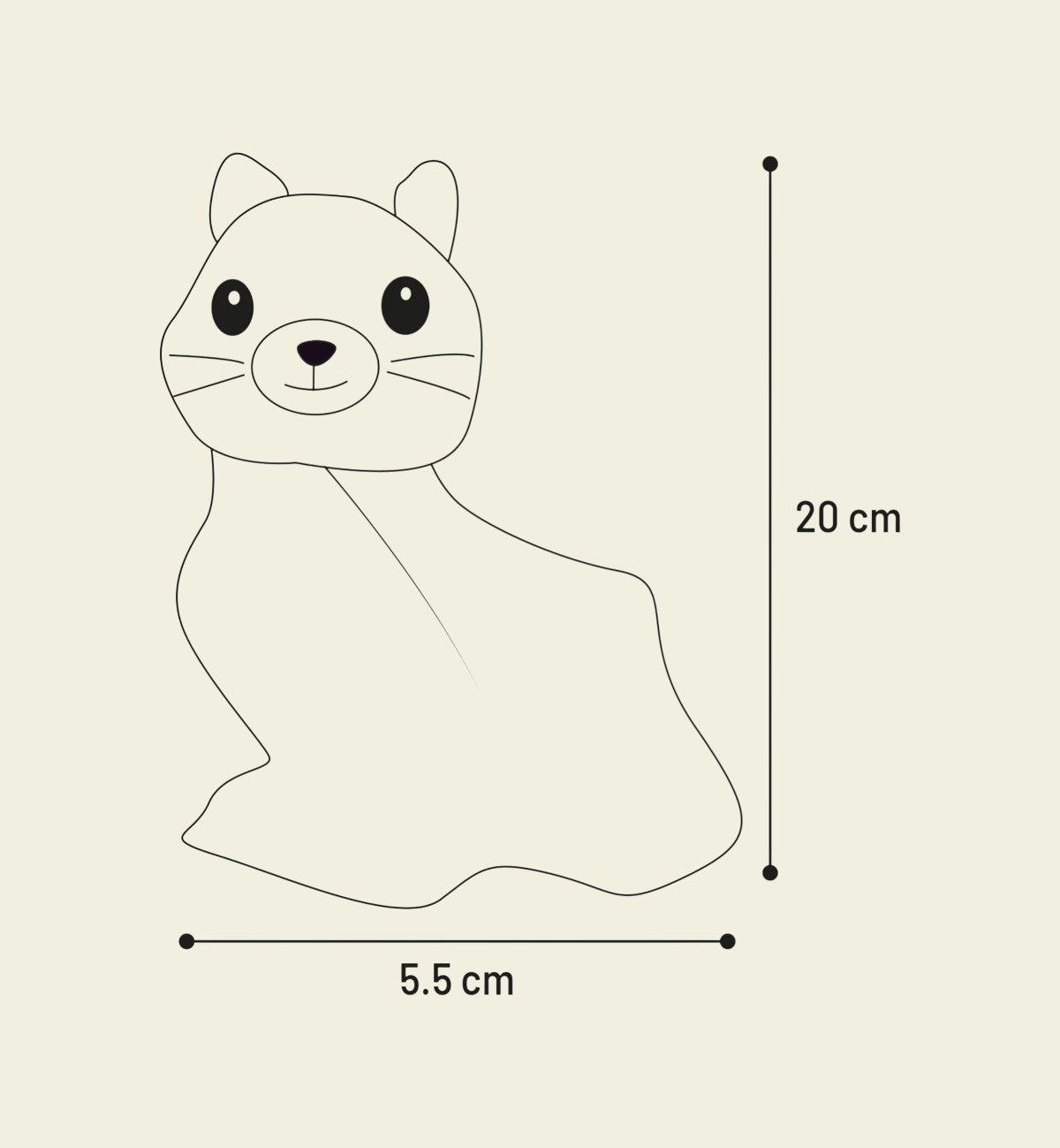 Jouet Animozen en forme de chat brun avec plume et cataire, peluche douce, 20 cm.