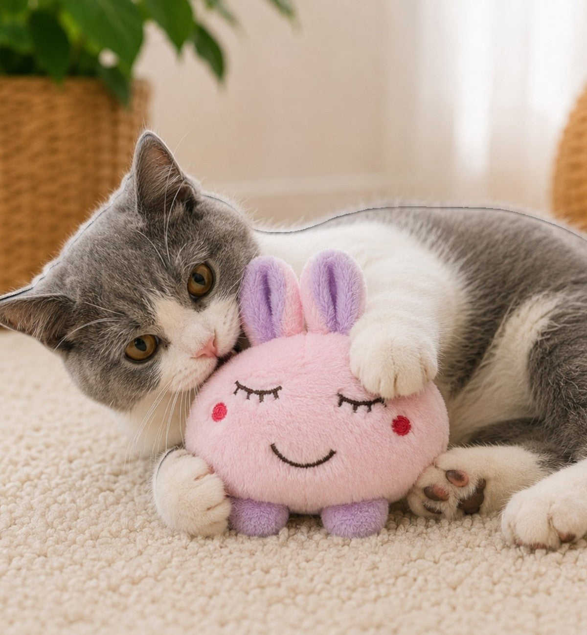 Animozen Jouet pour chat lapin rose en peluche douce avec grelot et cataire, 6,7 x 4,8 x 10 cm