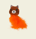 Animozen Jouet chat en peluche brun avec plumes orange et motif chevrons, rempli de cataire.